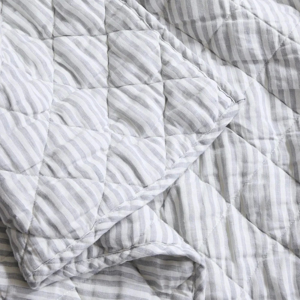 NWT Quince European Linen Stripe Quilted King Shams in Mist White Stripe